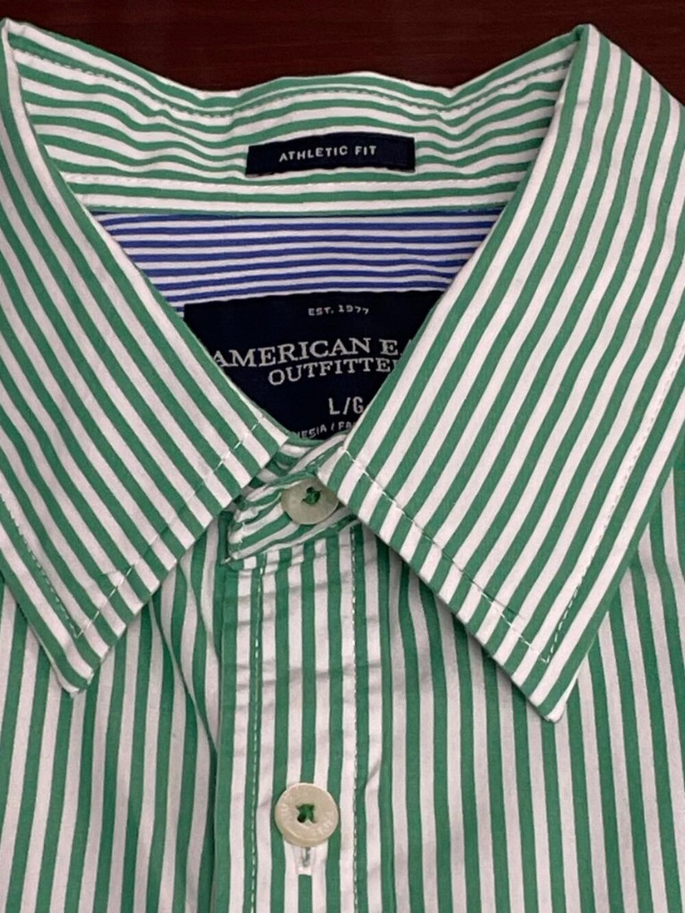 American Eagle Men's Casual Shirt - Green Striped - Size L - Athletic Fit - EUC